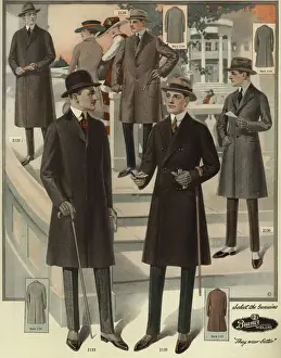 Catalog Prints: Men in box and fly-front overcoats from the 1920s