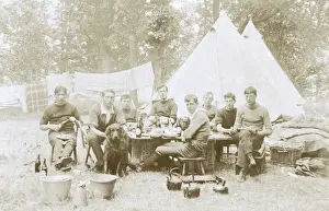 Makeshift Prints: Men camping with a dog