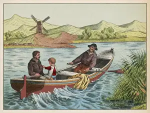 Two Men, Child, Boat