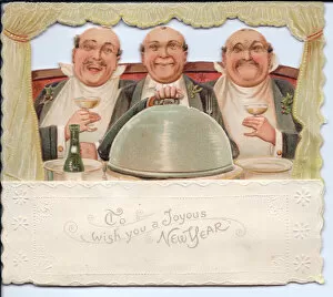 Images Dated 16th May 2018: Three men on a cutout New Year card