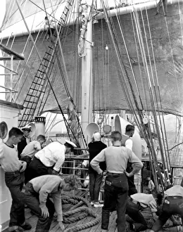 Men on deck of sailing ship