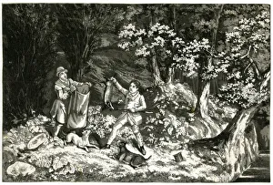 Images Dated 25th September 2019: Two men with dogs, hunting badgers in a wood