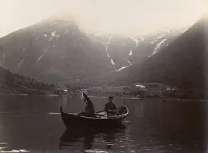Two men fishing on the Esserfjord, Norway