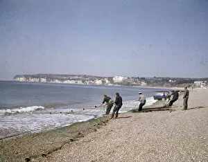 Nets Gallery: Men with fishing nets at Seaton, Devon