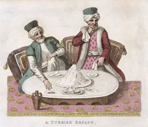 Eats Prints: Two men having a Turkish breakfast of yogurt and buns