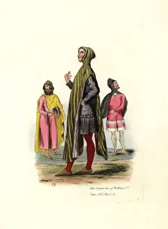 London Prints: Men in hooded cloaks, tunics and stockings of thee time of William II