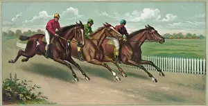 Three men on horseback racing
