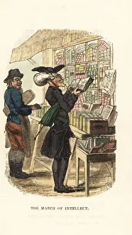 Rudolph Ackermann Prints: Men looking at books at a bookstall in Georgian London