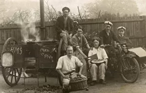 Steaming Collection: Men with mobile field oven and motorcycle, WW1