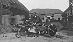 Sidecar Prints: Two men with motorbike and sidecar