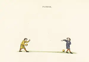 Strutt Prints: Men playing bowls, 14th century