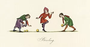 Men playing bowls with a jack, 14th century