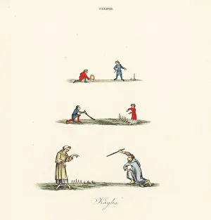 Croquet Gallery: Men playing kayles or skittles, 14th century