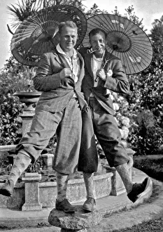 Fours Prints: Two men in plus fours, holding parasols