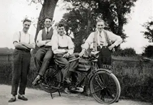 Nineteen Prints: Men pose with 1914 / 15 Triumph motorcycle