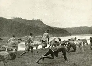 Yang Prints: Men pulling a boat through rapids, China, East Asia