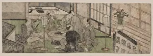 Five men relaxing around a hibachi