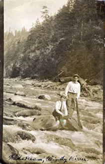 Carson Prints: Men on Rock in Wind River, Carson, Washington