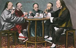 Shaved Prints: Five men sharing a meal, China