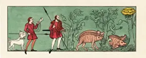 Boar Prints: Men swine hunting with spears and horn, 9th century