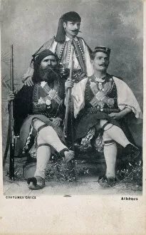 Athens Collection: Three men in traditional Greek Costume - Athens, Greece