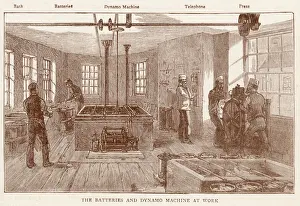 Batteries Prints: Men working in the batteries and dynamo machine room before going to print