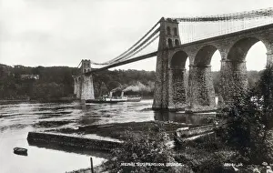 The Menai Suspension Bridge between the island of Anglesey and the mainland of Wales