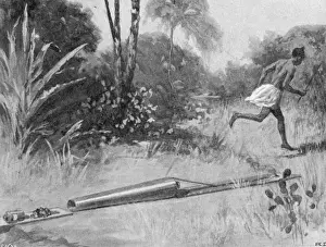 Mendi Expedition. The native method of firing a cannon