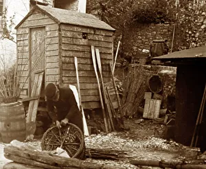 Mending crab pots, early 1900s