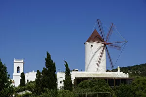 Menorca Gallery: Menorca, Spain - Es Mercadal: Windmill, church