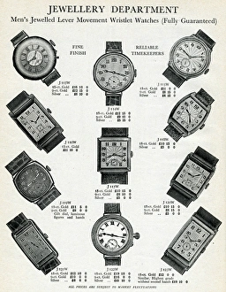 Images Dated 6th November 2015: Mens lever movement wristwatches 1929