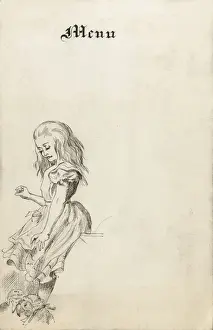 Tenniel Prints: Menu Card - Alice in Wonderland illustration - Alice & Jury