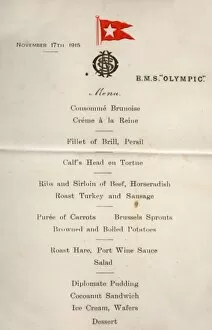 Menu card, RMS Olympic, White Star Line, WW1