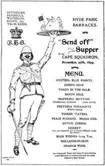 Images Dated 12th September 2016: Menu card for send off supper for Cape Squadron, Boer War