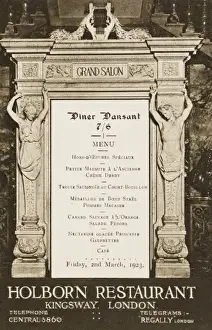 Kingsway Prints: Menu for The Holborn Restaurant, Kingsway, London