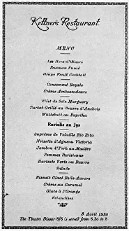 Images Dated 19th February 2018: Menu for Kettners restaurant