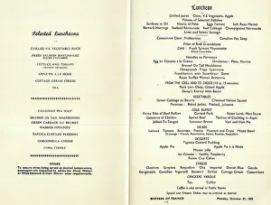 Menu for RMS Empress of France, Canadian Pacific line