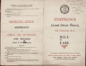Images Dated 4th March 2019: Menu, Simpsons Grand Divan Tavern, Strand, London