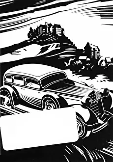 Mercedes car touring the countryside