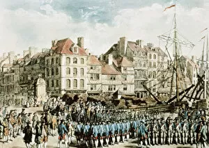 Mercenaries embarking from Hesse to America. 1776