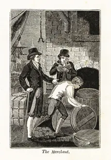 Workplace Prints: Merchant and clerk checking freight at the docks