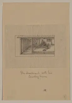 Counting Prints: The merchant with his counting frame