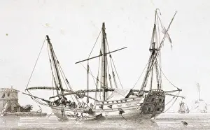 Merchant ship. 18th century. Engraving
