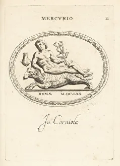 Greek God Prints: Mercury with his caduceus riding a ram
