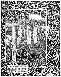 Arthurian Prints: Merlin takes the child Arthur into his keeping Date: 1893 - 1894