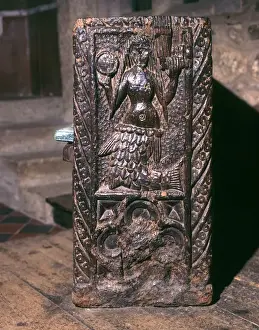 Carved Prints: Mermaid of Zennor wood carving, Zennor Church, Cornwall