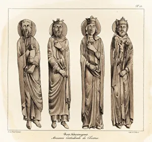 Tinted Prints: Merovingian kings from the jambs of the Royal Portal, Chartres C