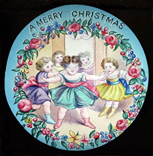 Blind Collection: A Merry Christmas magic lantern slide, Victorian period
