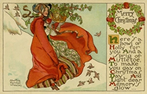 Merry Christmas -- woman with holly and mistletoe Merry Christmas -- woman with holly and mistletoe