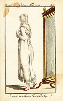 Garter Prints: Merveilleuse in front of a mirror, Paris, 1803